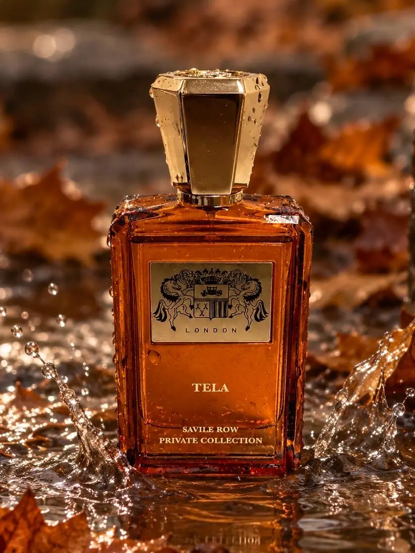 Tela Extrait de Parfum photographed on wet amber stone