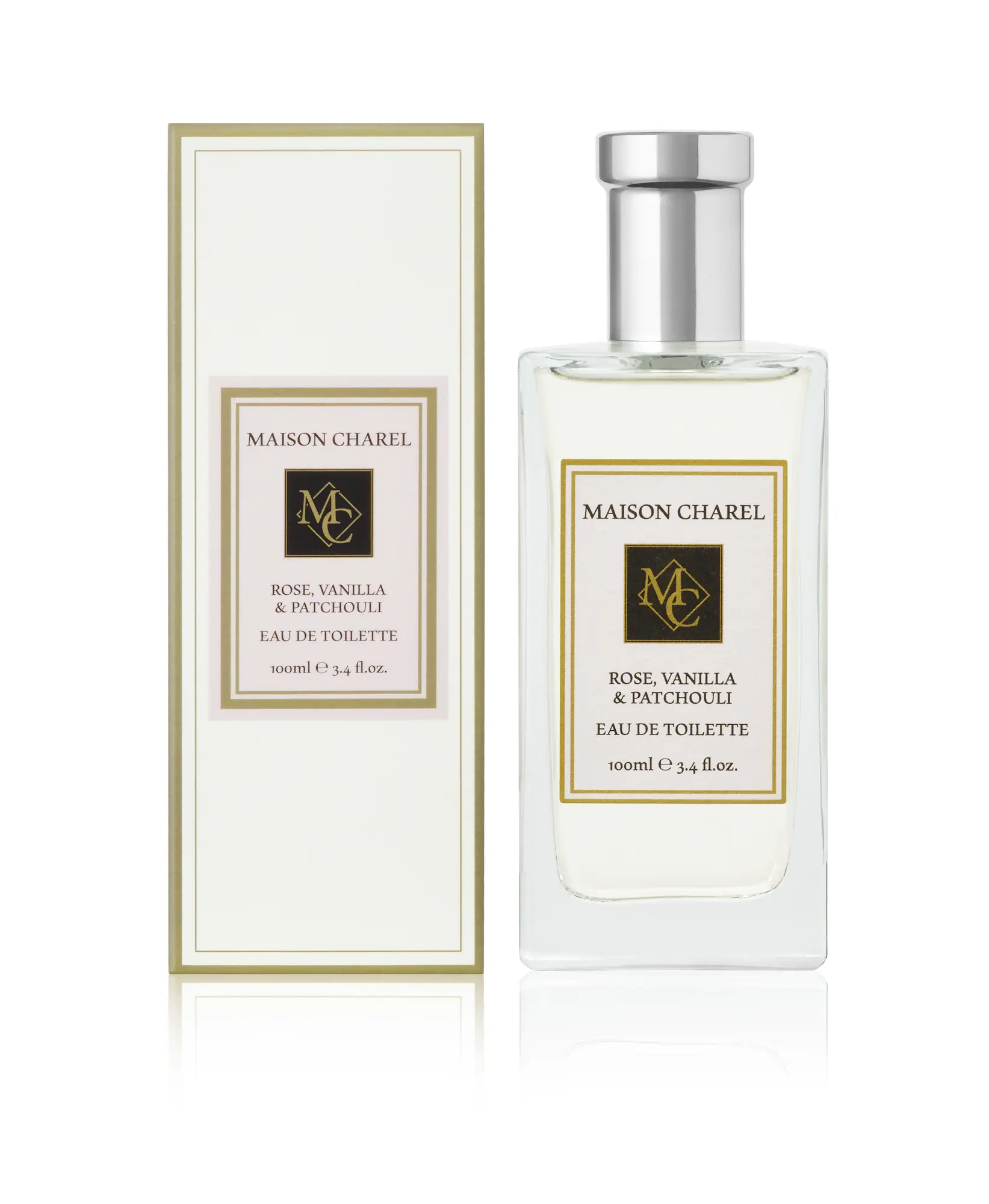 Maison Charel Rose, Vanilla & Patchouli eau de toilette with its carton